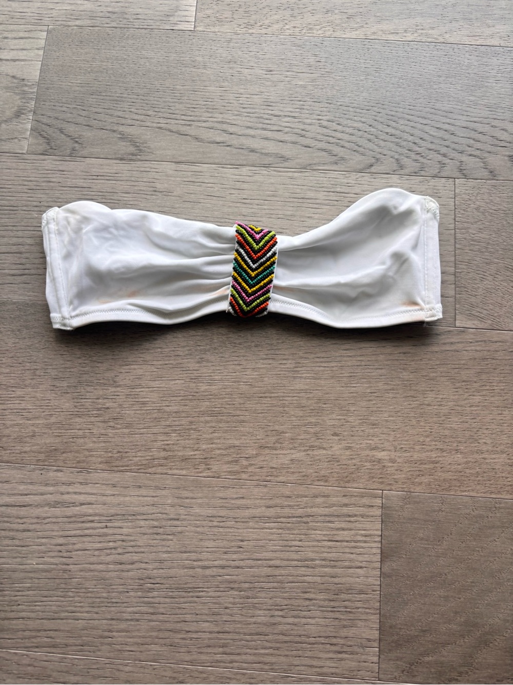 Victoria's Secret White Bandeau Bikini Top with Multicolor Beaded Accent